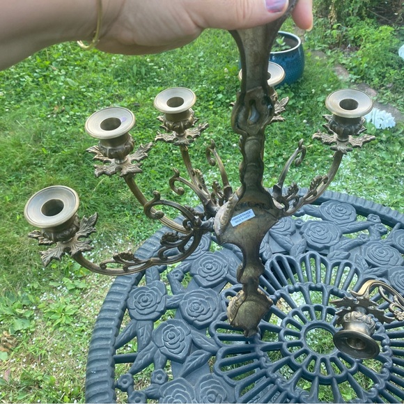 2 Vintage Baroque Style Large Brass Five Candle Candelabra From 1970 - Picture 7 of 16